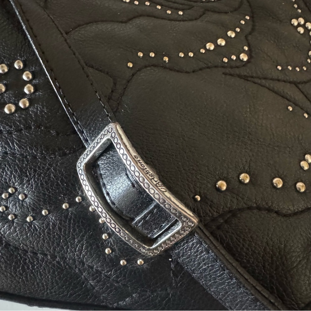 Brighton Black Leather Studded Flower Satchel Bag E603635 - Picture 3 of 13